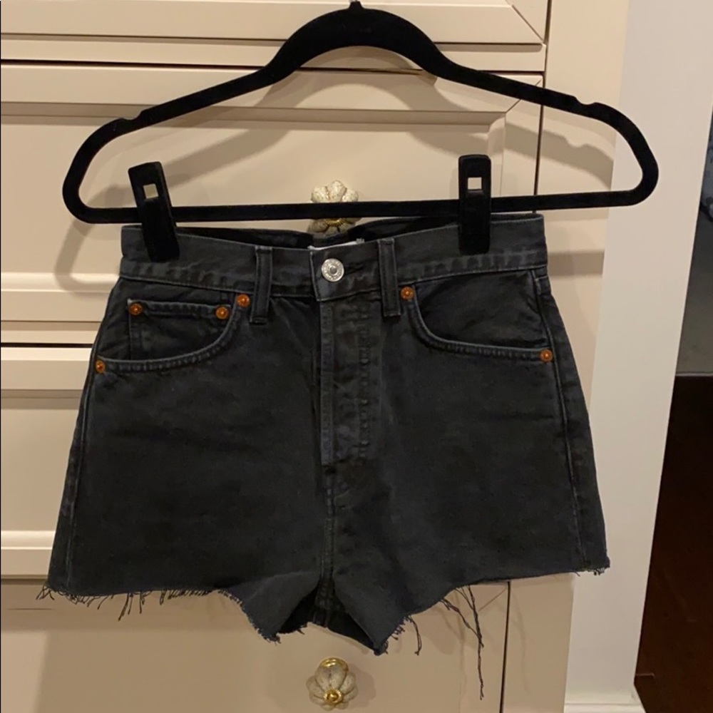 Black denim high waisted shorts
